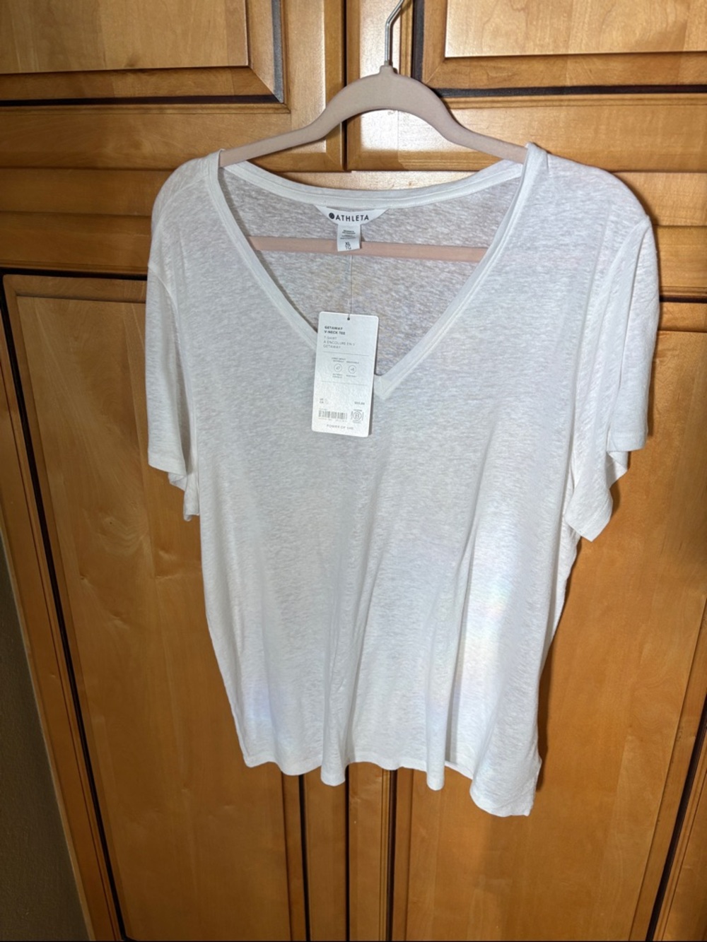 Athleta White V-Neck Short Sleeve Slub Tee